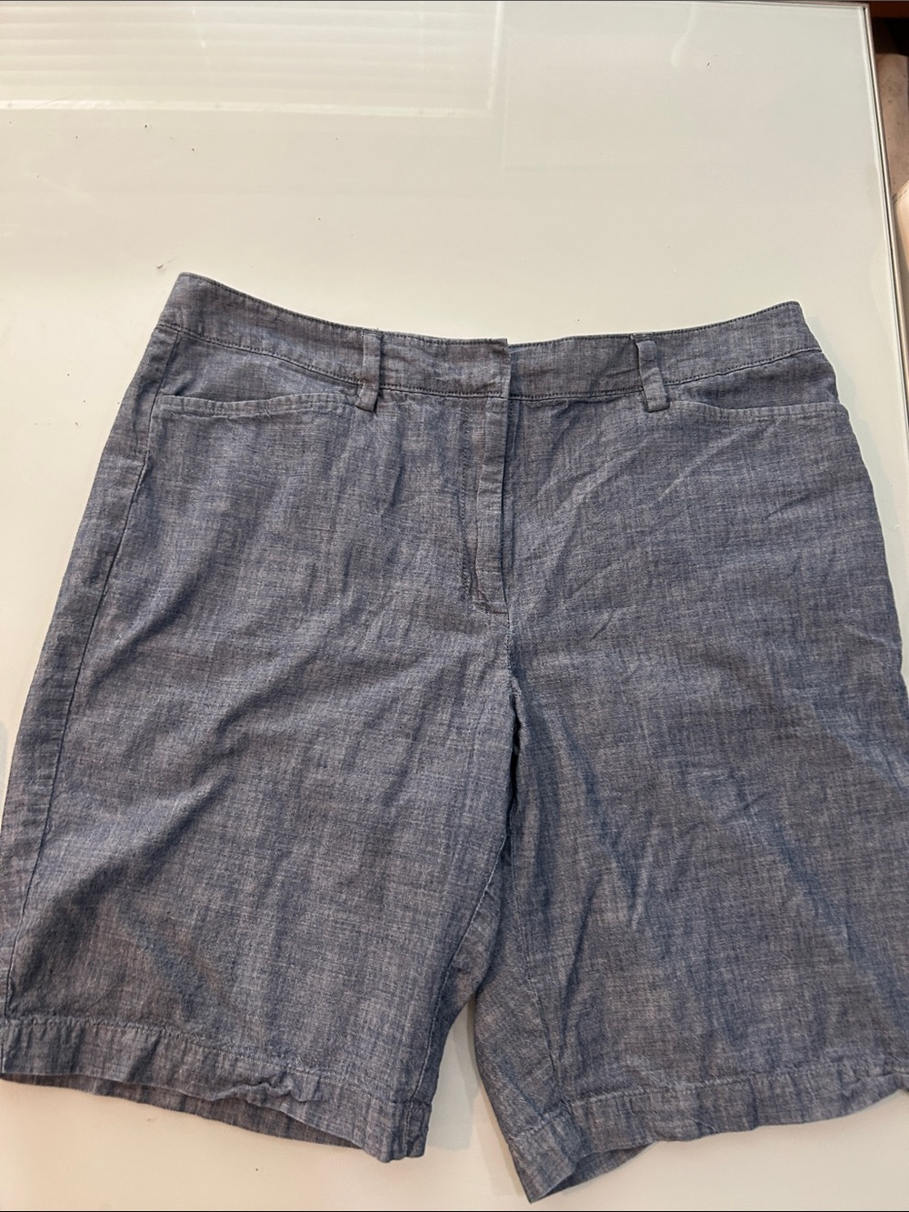 Lands' End Women's Chambray Bermuda Shorts - Blue